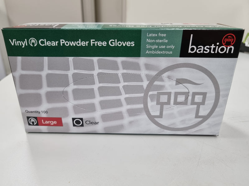 Bastion Vinyl Powder Free  Gloves Clear - Sprint Cleaning Products