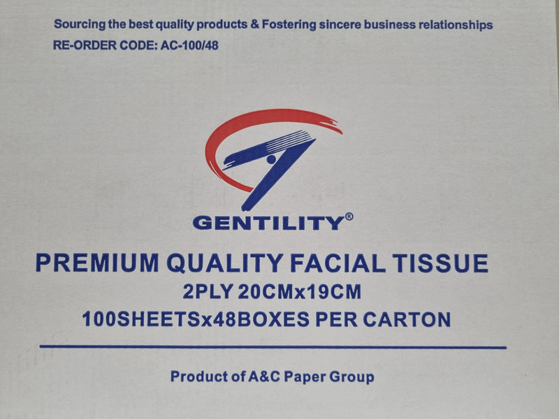 Gentility Premium Facial Paper Tissues - 2Ply 100 Sheets (48 boxes/Carton) - Sprint Cleaning Products