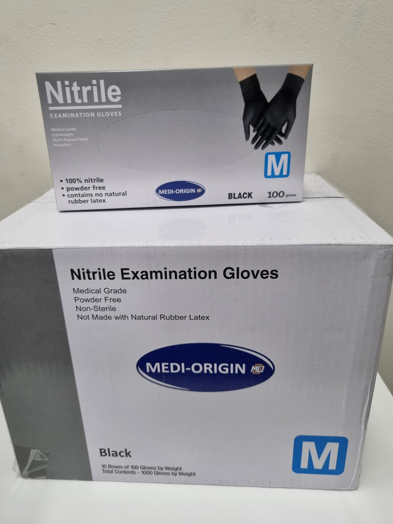 Medi-Origin Nitrile Powder Free Gloves - Black (M, L, XL)