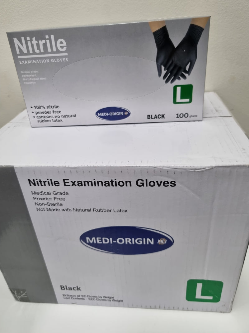 Medi-Origin Nitrile Powder Free Gloves - Black (M, L, XL)