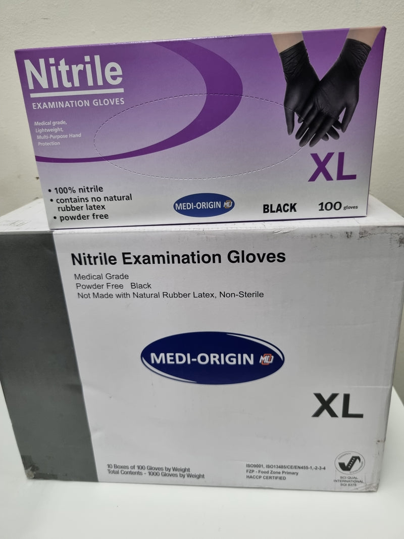 Medi-Origin Nitrile Powder Free Gloves - Black (M, L, XL)