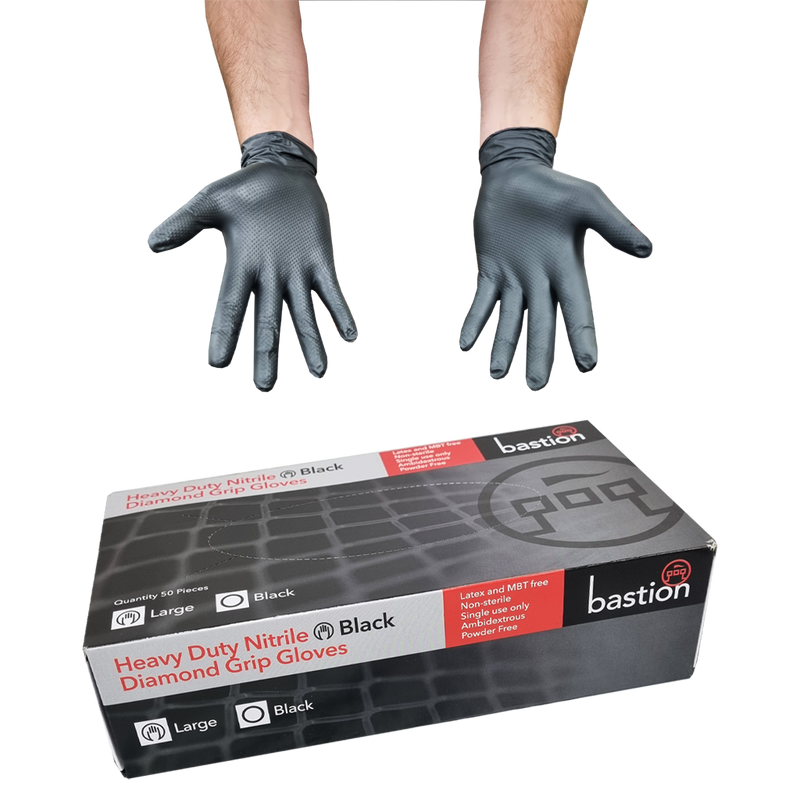 Nitrile Black Diamond Grip Heavy Duty Gloves TGA - Bastion