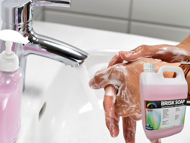 Washing hands with Brisk Liquid Hand Soap