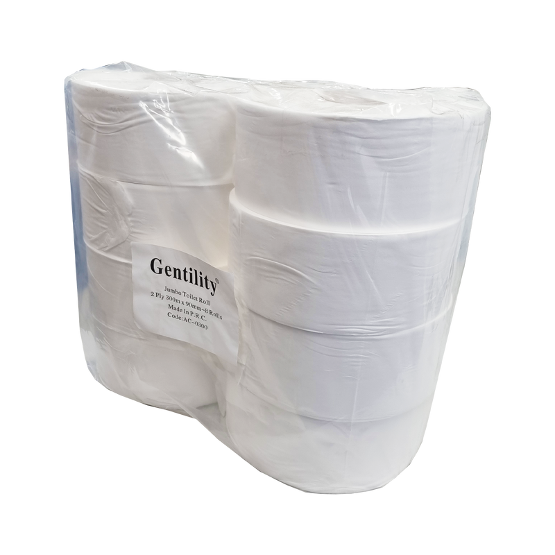 Jumbo Toilet Paper Roll 2 Ply 300m x 8 Rolls - Gentility