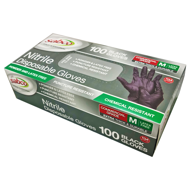Nitrile Disposable Black Gloves - Sabco
